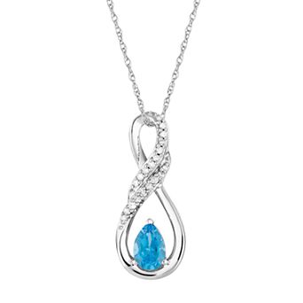 10k White Gold Swiss Blue Topaz & Diamond Accent Infinity Wrap Pendant