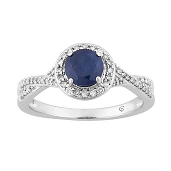 10k White Gold Sapphire & 1/4 Carat T.W. Diamond Twist Halo Ring