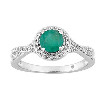 LOVEABLES 10k White Gold Emerald & 1/4 Carat T.W. Diamond Halo Ring