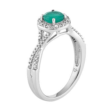 LOVEABLES 10k White Gold Emerald & 1/4 Carat T.W. Diamond Halo Ring