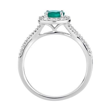 LOVEABLES 10k White Gold Emerald & 1/4 Carat T.W. Diamond Halo Ring