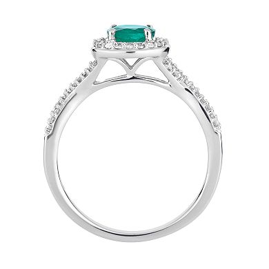 10k White Gold Emerald & 1/4 Carat T.W. Diamond Halo Ring