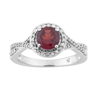 10k White Gold Garnet & 1/4 Carat T.W. Diamond Halo Ring