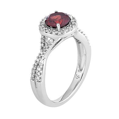 10k White Gold Garnet & 1/4 Carat T.W. Diamond Halo Ring