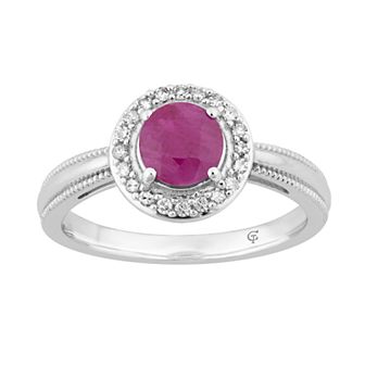 10k White Gold Ruby & 1/8 Carat T.W. Diamond Halo Ring