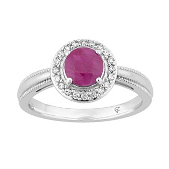 LOVEABLES 10k White Gold Ruby & 1/8 Carat T.W. Diamond Halo Ring