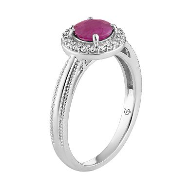 10k White Gold Ruby & 1/8 Carat T.W. Diamond Halo Ring