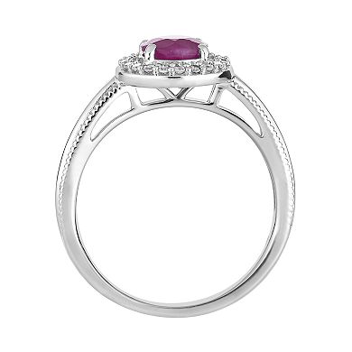 10k White Gold Ruby & 1/8 Carat T.W. Diamond Halo Ring