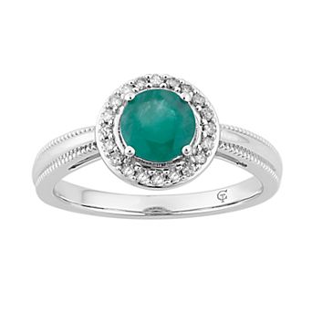 LOVEABLES 10k White Gold Emerald & 1/8 Carat T.W. Diamond Halo Ring