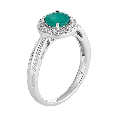 10k White Gold Emerald & 1/8 Carat T.W. Diamond Halo Ring