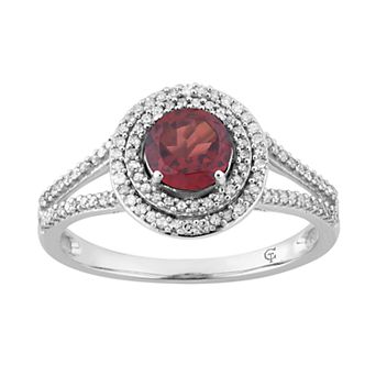 LOVEABLES 10k White Gold Garnet & 1/3 Carat T.W. Diamond Double Halo Ring