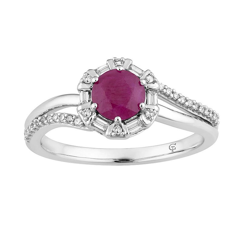 10k White Gold Ruby & 1/5 Carat T.W. Diamond Ring, Womens, Size: 6, Red