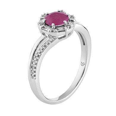 10k White Gold Ruby & 1/5 Carat T.W. Diamond Ring