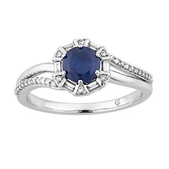 10k White Gold Sapphire & 1/5 Carat T.W. Diamond Ring