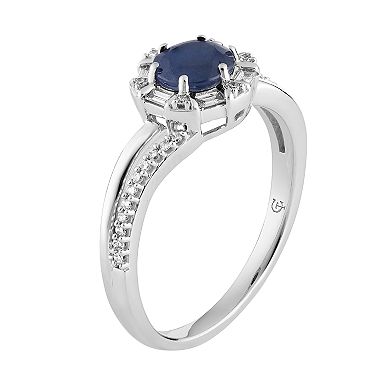 10k White Gold Sapphire & 1/5 Carat T.W. Diamond Ring