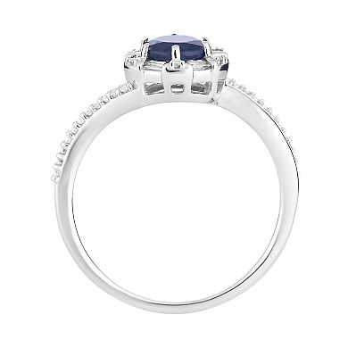 10k White Gold Sapphire & 1/5 Carat T.W. Diamond Ring