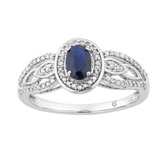 LOVEABLES 10k White Gold Sapphire & 1/4 Carat T.W. Diamond Oval Halo Ring