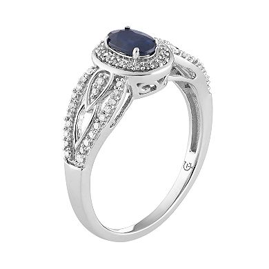 LOVEABLES 10k White Gold Sapphire & 1/4 Carat T.W. Diamond Oval Halo Ring