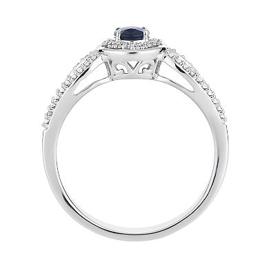 LOVEABLES 10k White Gold Sapphire & 1/4 Carat T.W. Diamond Oval Halo Ring