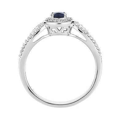 10k White Gold Sapphire & 1/4 Carat T.W. Diamond Oval Halo Ring
