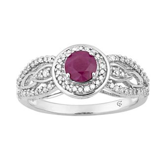 10k White Gold Ruby & 1/4 Carat T.W. Diamond Halo Ring