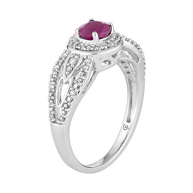 10k White Gold Ruby & 1/4 Carat T.W. Diamond Halo Ring