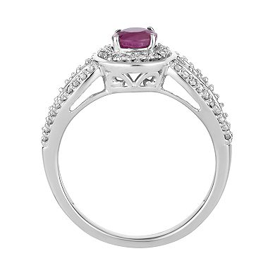 10k White Gold Ruby & 1/4 Carat T.W. Diamond Halo Ring