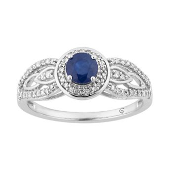 LOVEABLES 10k White Gold Sapphire & 1/4 Carat T.W. Diamond Halo Ring