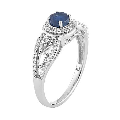 LOVEABLES 10k White Gold Sapphire & 1/4 Carat T.W. Diamond Halo Ring