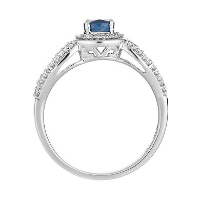 LOVEABLES 10k White Gold Sapphire & 1/4 Carat T.W. Diamond Halo Ring
