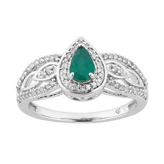 10k White Gold Emerald & 1/4 Carat T.W. Diamond Teardrop Ring