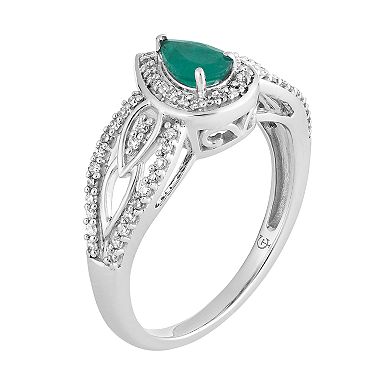10k White Gold Emerald & 1/4 Carat T.W. Diamond Teardrop Ring