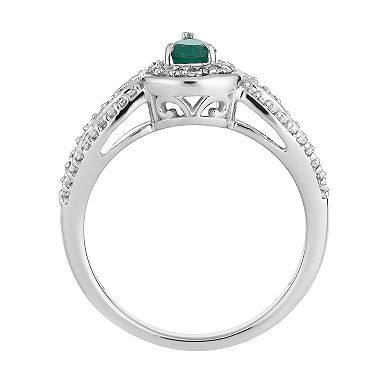 10k White Gold Emerald & 1/4 Carat T.W. Diamond Teardrop Ring