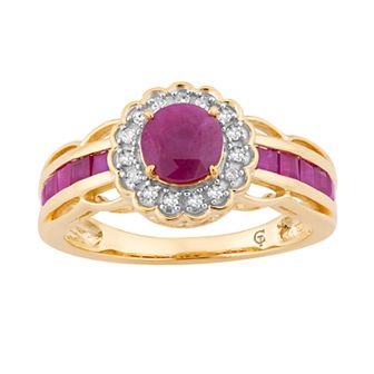 10k Gold Ruby & 1/8 Carat T.W. Diamond Tiered Flower Ring