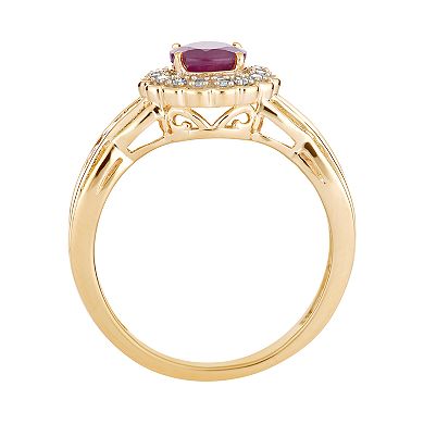 10k Gold Ruby & 1/8 Carat T.W. Diamond Tiered Flower Ring