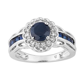 10k Gold Sapphire & 1/8 Carat T.W. Diamond Tiered Flower Ring