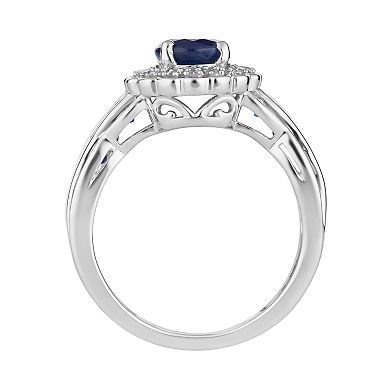 10k Gold Sapphire & 1/8 Carat T.W. Diamond Tiered Flower Ring