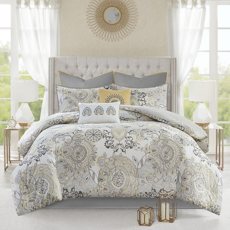 Madison Park Loleta 8-piece Reversible Comforter Set with Throw Pillows, Ye