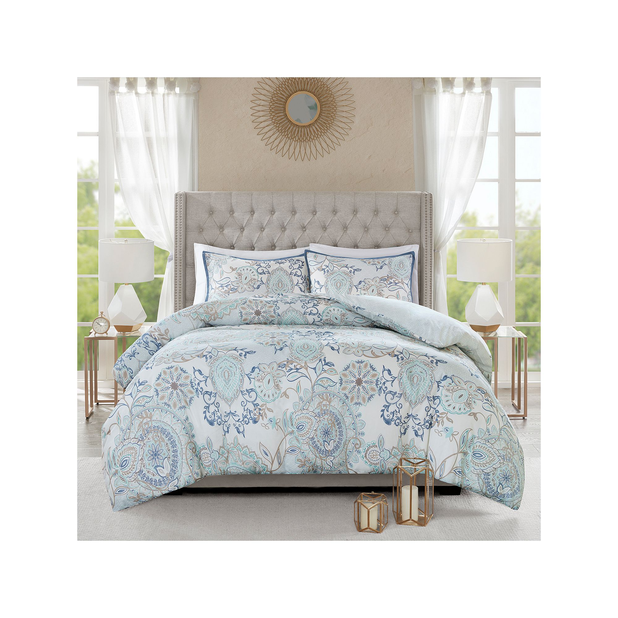 Madison Park Loleta 3-piece Reversible Duvet Cover Set with Shams, Blue