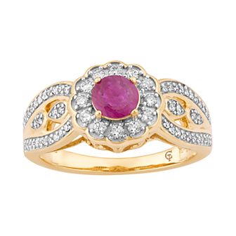 10k Gold Ruby & 1/3 Carat T.W. Diamond Tiered Flower Ring