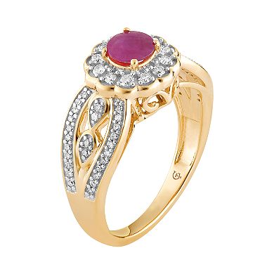 LOVEABLES 10k Gold Ruby & 1/3 Carat T.W. Diamond Tiered Flower Ring