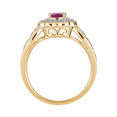 10k Gold Ruby & 1/3 Carat T.W. Diamond Tiered Flower Ring