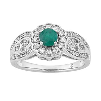 10k Gold Emerald & 1/3 Carat T.W. Diamond Tiered Flower Ring