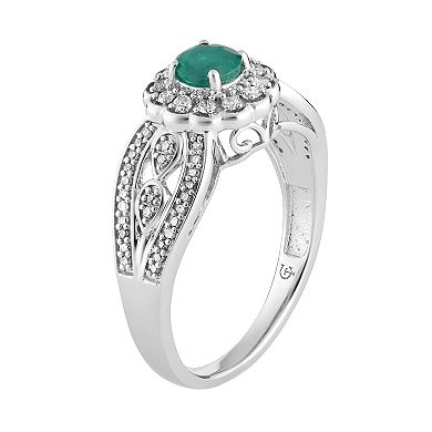 10k Gold Emerald & 1/3 Carat T.W. Diamond Tiered Flower Ring