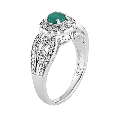 LOVEABLES 10k Gold Emerald & 1/3 Carat T.W. Diamond Tiered Flower Ring