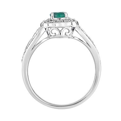 10k Gold Emerald & 1/3 Carat T.W. Diamond Tiered Flower Ring