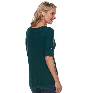 Women's Croft & Barrow® Textured Roll-Tab Boatneck Sweater