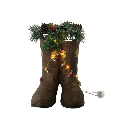 St Nicholas Square Light Up Cowboy Boot Christmas Table Decor