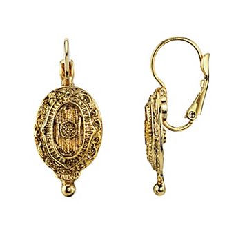 1928 Gold Tone Textured Oval Earrings