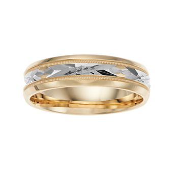 AXL 14k Gold Beveled Engraved Inlay Wedding Band